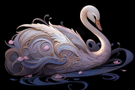 水天鹅水面上漂浮的天鹅插画