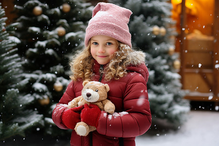 抱着小熊玩偶的女孩背景图片