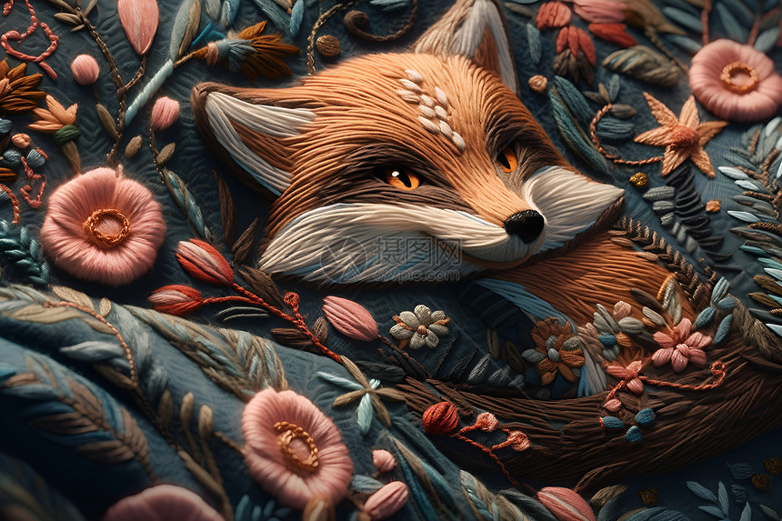 狐狸刺绣作品图片
