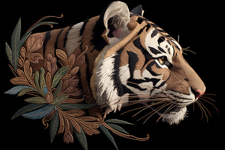百花和老虎背景图片