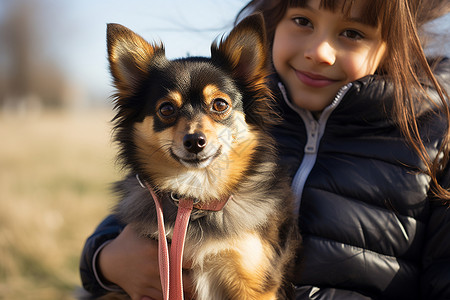 小女孩抱着小狗背景图片