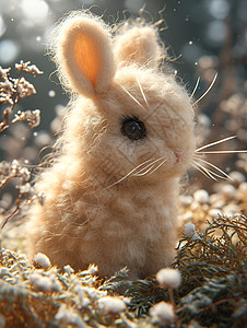 兔子坐在花草丛中高清图片
