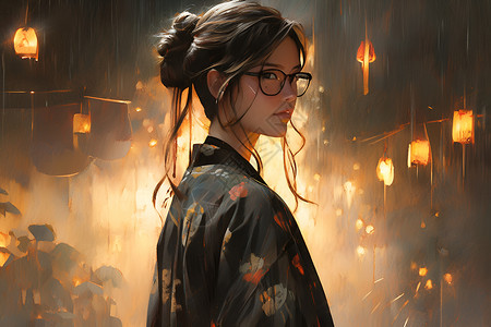 欣赏雨夜的女子背景图片