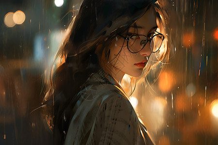 雨夜下的女孩背景图片