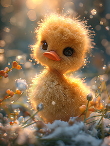 羊毛织物可爱的毛茸小鸭子插画