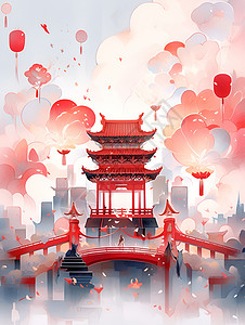 中式新年场景背景图片