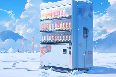 冰天雪地中的小售货机背景图片