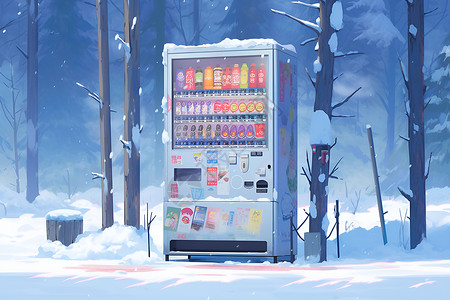 冰天雪地中一台饮料机背景图片