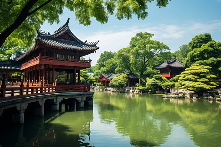 翠湖中式建筑风景高清图片