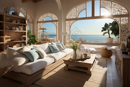 海边别墅的客厅背景图片