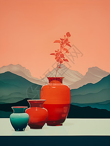 红色的瓷器花瓶背景图片