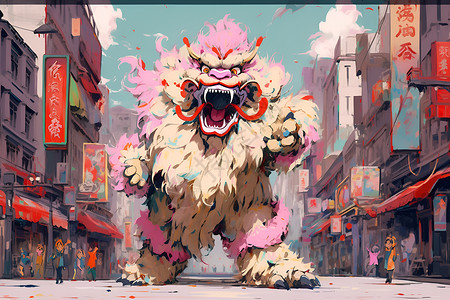 街道中凶猛的狮子背景图片
