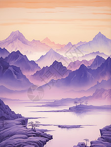 紫色的山水插画背景图片