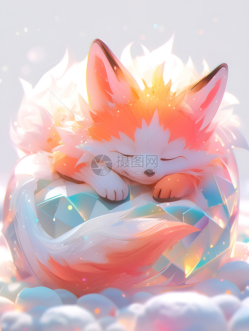 睡觉的插画狐狸图片