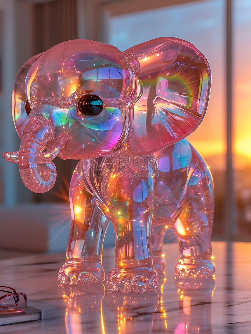 桌面上的玻璃大象图片