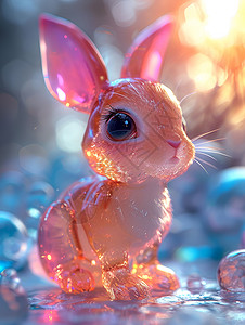 玻璃的可爱兔子背景图片