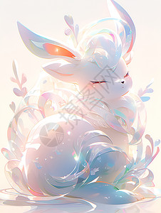 彩虹下兔子洁白兔子插画