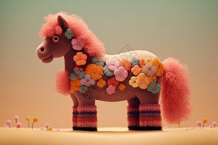 花香缭绕的玩具马背景图片