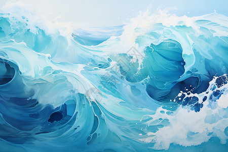 激情冲浪海洋中激情的海浪绘画插画
