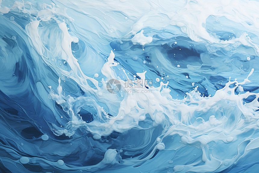 海洋中汹涌的波浪绘画图片