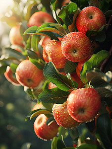 阳光下丰收的苹果树背景图片