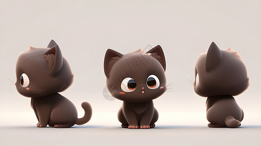 猫玩偶三只小猫咪合影插画