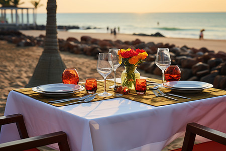 海滩晚餐浪漫沙滩晚餐背景