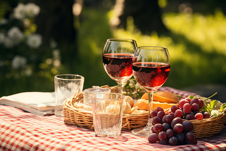 野餐美食酒杯葡萄高清图片