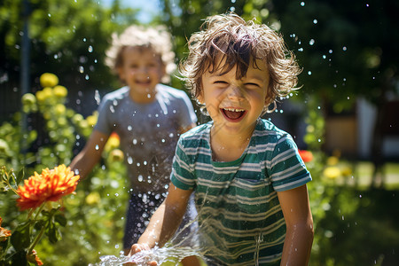 幸福花园玩水的孩子背景