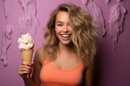 女孩拿着冰淇淋背景图片