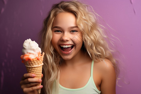 女孩享用冰淇淋背景图片