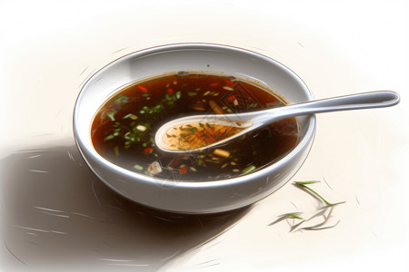 桌子上的酸辣汤背景图片