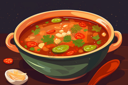 锅里的酸辣汤插画
