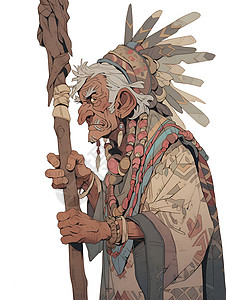 手杖痣一个部落长者插画