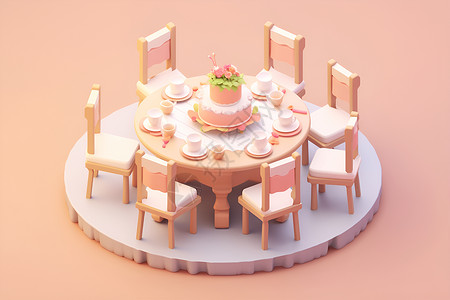 粉色餐桌粉色背景的餐椅插画