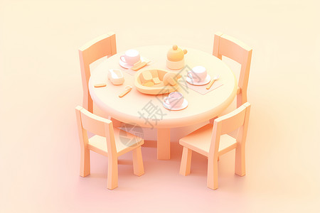 粉色餐桌甜美温馨的餐桌插画