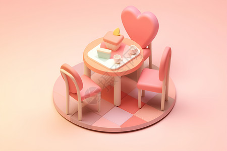 粉色餐桌小巧可爱的餐椅插画