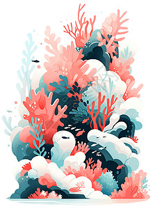 一丛珊瑚美丽珊瑚丛插画