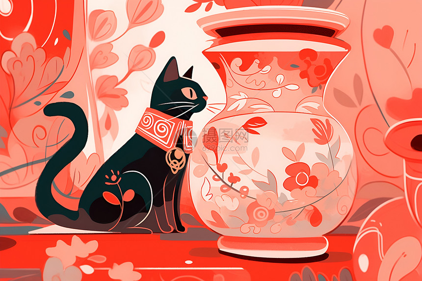 猫咪与红罐图片