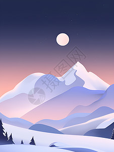 月光下壮丽的雪山背景图片