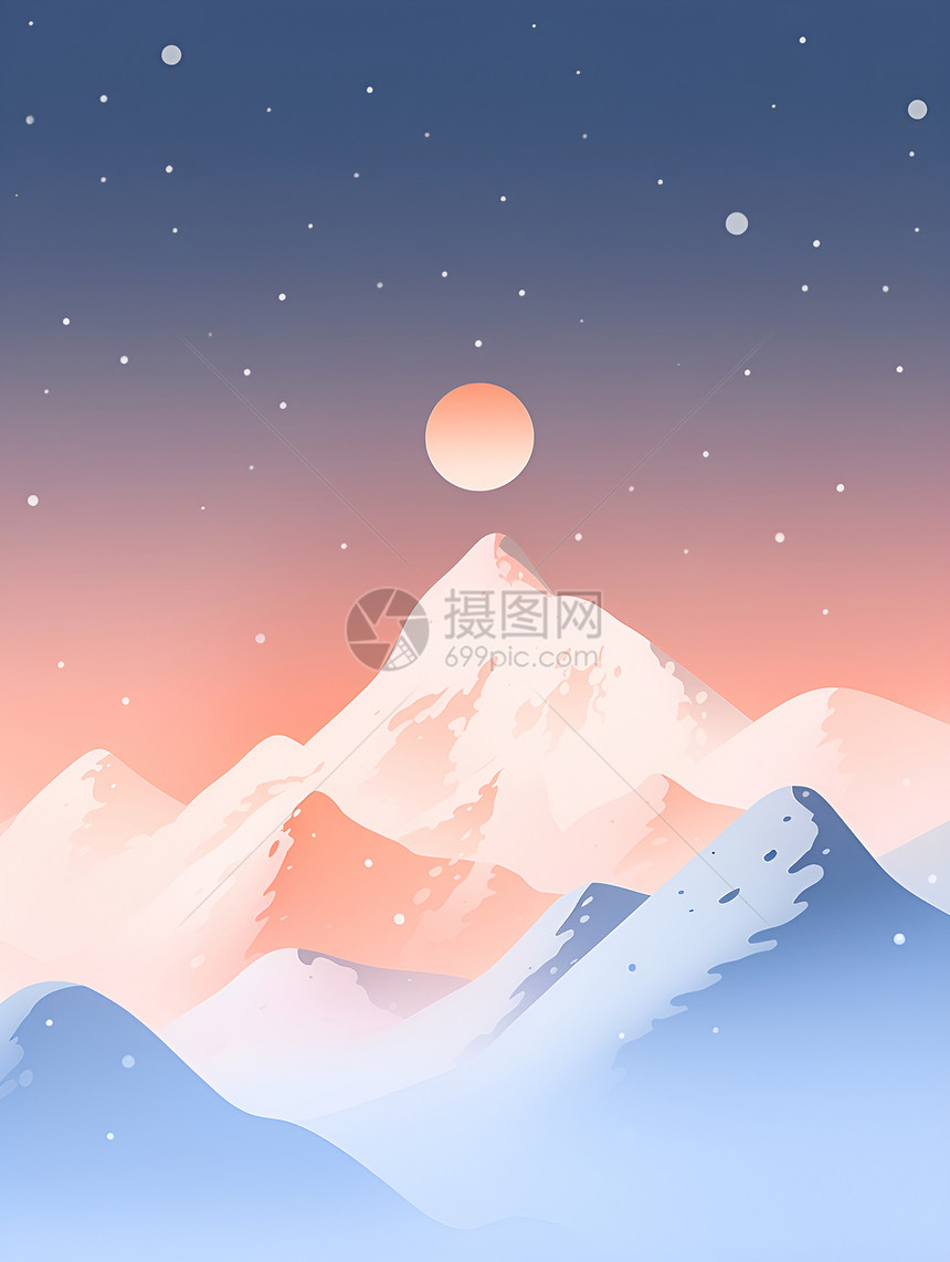 月光下冰雪皑皑的山峰图片