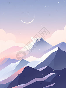 雪山上空的弯月背景图片