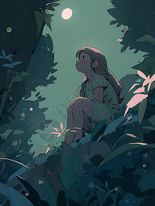 夜晚林中的少女背景图片