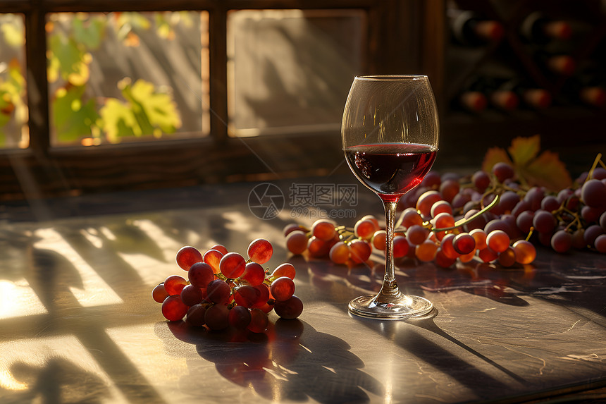窗前一杯葡萄酒图片