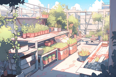 花盆上的钱阳台上的盆栽插画