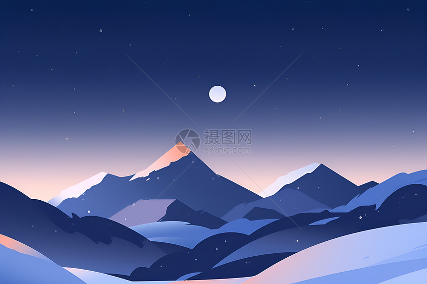 夜晚的雪山图片