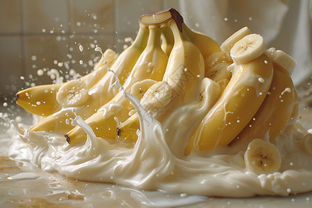 香蕉跌入牛奶背景图片