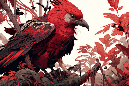 红花林间的鸟儿背景图片