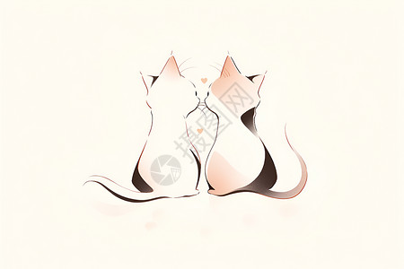 动物线两只可爱的猫咪插画