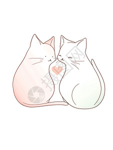 猫咪之恋插画单线态高清图片